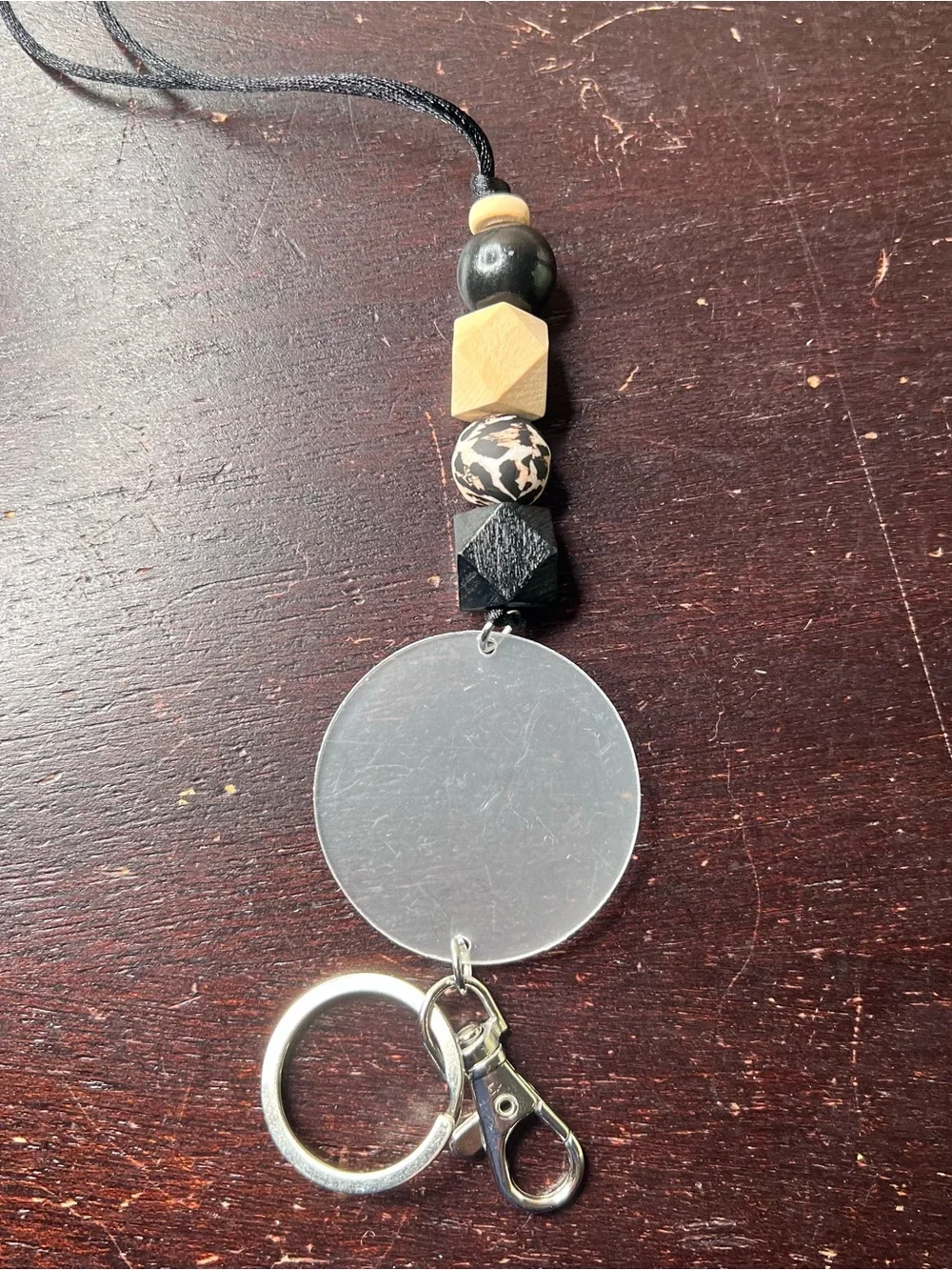Beaded Lanyard Necklace with Key Ring & Lobster Clasp,  Wood Neutral ID Hol